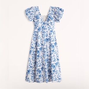 Abercrombie Puff Sleeve Plunge Midi Dress